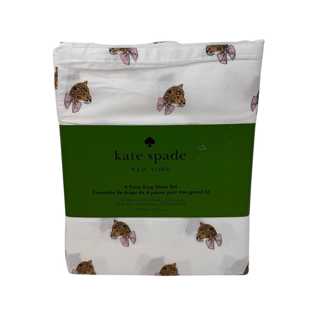 Kate Spade King Size CHEETAH LEOPARD Cotton Sheet Set cool crisp cotton New